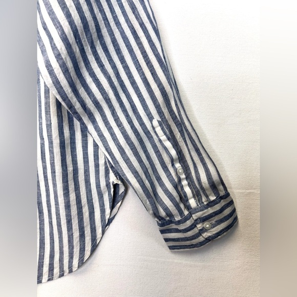 LL Bean women’s 100% linen long sleeve button down shirt top sz XL blue white - Picture 8 of 8